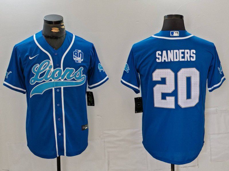 Men Detroit Lions 20 Sanders Blue Second generation joint name 2024 Nike Limited NFL Jersey style 8153